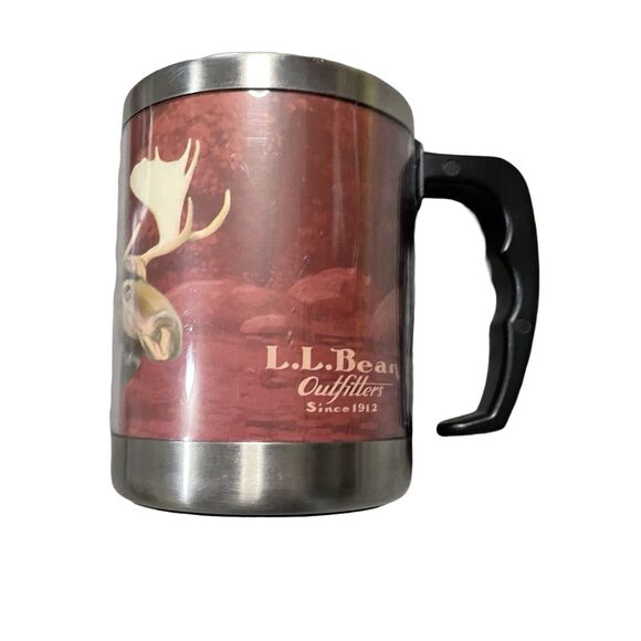 LL Bean Coffee Mug Tin Metal Cup Camping Outdoors Office Work Travel Moose - Picture 3 of 11